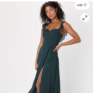 Lulus// Dreamy Admiration Emerald Green Ruffled Maxi Dress
